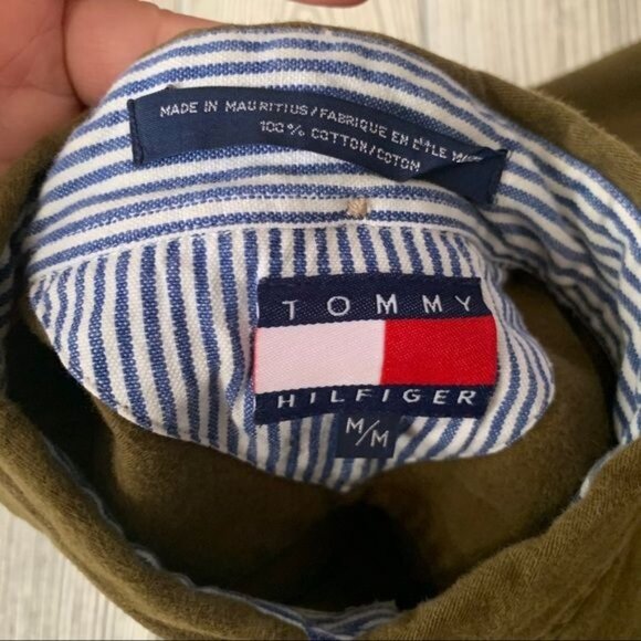 Vintage Grunge 90’s Olive Green Tommy Hilfiger Crest Logo Shirt M - Picture 9 of 9
